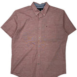 Tommy Hilfiger Striped Short Sleeve Shirt - Medium Red Cotton