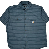 Carhartt Striped Short Sleeve Shirt - 2XL Blue Cotton