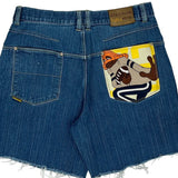 Hip Hop Fubu Graphic Denim Shorts - 36W 8L Blue Cotton