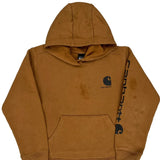 Age 10-12 Carhartt Spellout Hoodie - Medium Brown Cotton