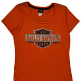 Motorcycles Harley Davidson Graphic T-Shirt - Small Orange Cotton