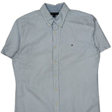 Tommy Hilfiger Striped Short Sleeve Shirt - Large Blue Cotton