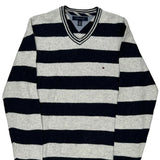 Tommy Hilfiger Striped Jumper - XL Grey Cotton