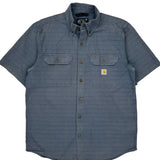 Carhartt Striped Short Sleeve Shirt - Medium Blue Cotton