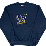 Vintage Majestic Graphic Sweatshirt - Medium Navy Cotton Blend