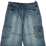 Hip Hop Riflessi Cargo Denim Shorts - 34W 13L Light Wash Cotton