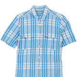 Vintage Burberry Brit Checked Short Sleeve Shirt - XS Blue Cotton
