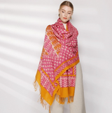 Anyyou 100% Pure Merino Wool Rose Pink Poncho for Women Winter Large Scarf Pashmina Shawl Bandana Neck Wrap