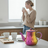 Anygleam Pink Rainbow Stainless Steel Teapot with Filter – Multi-Purpose Kettle for Coffee, Tea, Oil & Seasonings