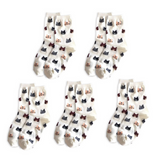 Anyfootwear 5 Pairs White Cat Cotton Long Socks Size 5-9 High Quality Fashion Casual Office Sports Skateboard Knitted Crew Socks for Women