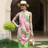 Anyyou 100% Mulberry Silk Long Scarf for Women – Pink & Green Luxury Beach Shawl, Pashmina Wrap, Swimwear Cover Up