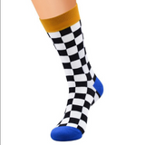 Anyfootwear 5 Pairs Size 5-14 Women Fashion Socks Cotton Skateboard Square Pattern Black White Dark Blue Novelty Crew Socks Casual Sports Socks