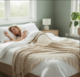Anycozy Beige Faux Cashmere Throw Blanket Nordic Knit Plaid – Soft Warm Decorative Couch & Bed Cover