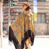 Anyyou 100% Merino Wool Black-Yellow Silk Satin Large Winter Scarf Pashmina Shawl Bandana Perfect For Women Ladies Fashion Style