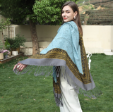 Anyyou 100% Pure Merino Wool Sky Blue Poncho for Women Winter Large Scarf Pashmina Shawl Bandana Neck Wrap