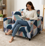 Anyseat 4-Seater Sofa Cover – Blue White Geometric Style Slipcover for Living Room Chair Protection