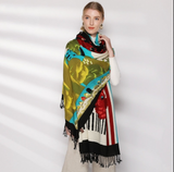 Anyyou 100% Merino Wool Red White Green Silk Satin Large Winter Scarf Pashmina Shawl Bandana Perfect For Women Ladies Fashion Style