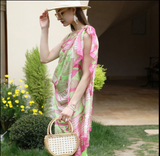 Anyyou 100% Mulberry Silk Long Scarf for Women – Pink & Green Luxury Beach Shawl, Pashmina Wrap, Swimwear Cover Up