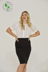 White French Chiffon Split-Neck Short Sleeve Top