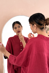 Women's Oversized Linen Shirt - Garnet Red