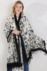Anyyou 100% Merino Wool Blue Flower Design Silk Satin Large Winter Scarf Pashmina Shawl Bandana Perfect For Women Ladies Fashion Style