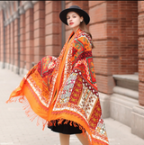 Anyyou 100% Merino Wool Red-Orange Silk Satin Large Winter Scarf Pashmina Shawl Bandana Perfect For Women Ladies Fashion Style