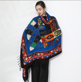 Anyyou 100% Merino Wool Blue Multi-Color Patterns Silk Satin Large Winter Scarf Pashmina Shawl Bandana Perfect For Women Ladies Fashion Style