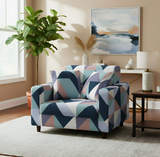 Anyseat 4-Seater Sofa Cover – Blue White Geometric Style Slipcover for Living Room Chair Protection