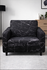 Anyseat 2-Seater Sofa Cover – Marble Black Geometric Style Slipcover for Living Room Chair Protection