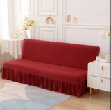 Anyseat Red Armless Futon Slipcover – Stretch Sofa Bed Protector with Ruffle Skirt