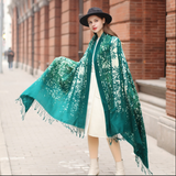 Anyyou 100% Pure Merino Wool Green Poncho for Women Winter Large Scarf Pashmina Shawl Bandana Neck Wrap