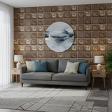 Anyhouz 10pcs Vinyl Wall Tiles – Brown Floral Sun Pattern Marble Design, Waterproof