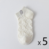 Anyfootwear 5 Pairs One Size 35-40 Women's White Cartoon Cat Print Socks Cute Animal Design Summer Casual Cotton Socks