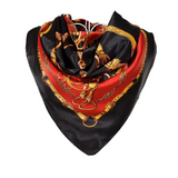 Anyyou Fashion Premium Satin Square Scarf – Black Red Elegant Silk-Feel Neckwrap for Women