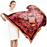 Anyyou 100% Pure Merino Wool Pink Paisley Taffeta Stylish Poncho Winter Large Scarf With Trendy Pashmina Shawl Bandana For Womenfashion Design
