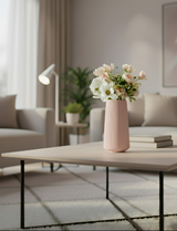 ANYDECO Flower Vase Pink Large Ribbed Nordic Style Pot Living Room Decor