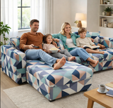Anyseat 4-Seater Sofa Cover – Blue White Geometric Style Slipcover for Living Room Chair Protection