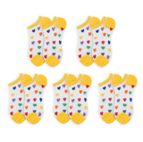 Anyfootwear 5 Pairs Yellow Heart Tulle Glass Silk Knee Socks Size 5-9 Transparent Thin Mesh Full Nylon Fashion Socks Comfortable Breathable for Women