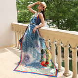 Anyyou 100% Mulberry Silk Royal Blue Scarf Women Luxury Long Shawl – Beach Wear, Swimwear Cover Up, Pashmina Face Shield Foulard Fashion Accessory