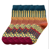 Anyfootwear 5 Pairs Size 5-9 Women Fashion Socks Colorful Wind Flower Cotton Thick Warm Wool Winter Casual Crew Socks Dark Blue