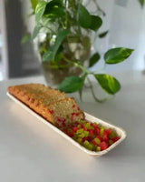 Dtocs Palm Leaf Disposable Sushi, BBQ Platter Tray 13"x4" (Pack 25) | Bamboo Look Party Platters