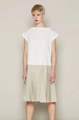 Brigit Dress (White & Beige)