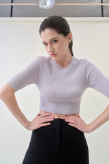 Crop Ribbed Tee - Grey Pearl