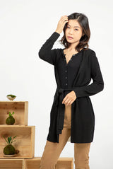 Hooded Wrap Cardigan - Black & White
