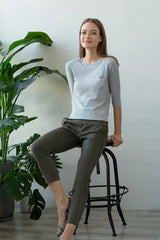 TMR Patch Pocket Embroidered Top - Grey Pearl