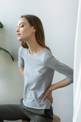 TMR Patch Pocket Embroidered Top - Grey Pearl