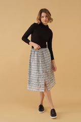 Buttoned Midi Skirt - Black & White Print