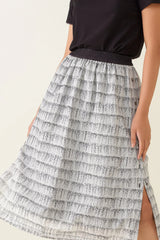 Buttoned Midi Skirt - Black & White Print
