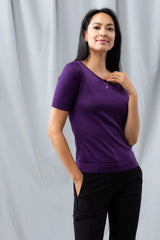 Roll-Edge Sweater Tee - Purple