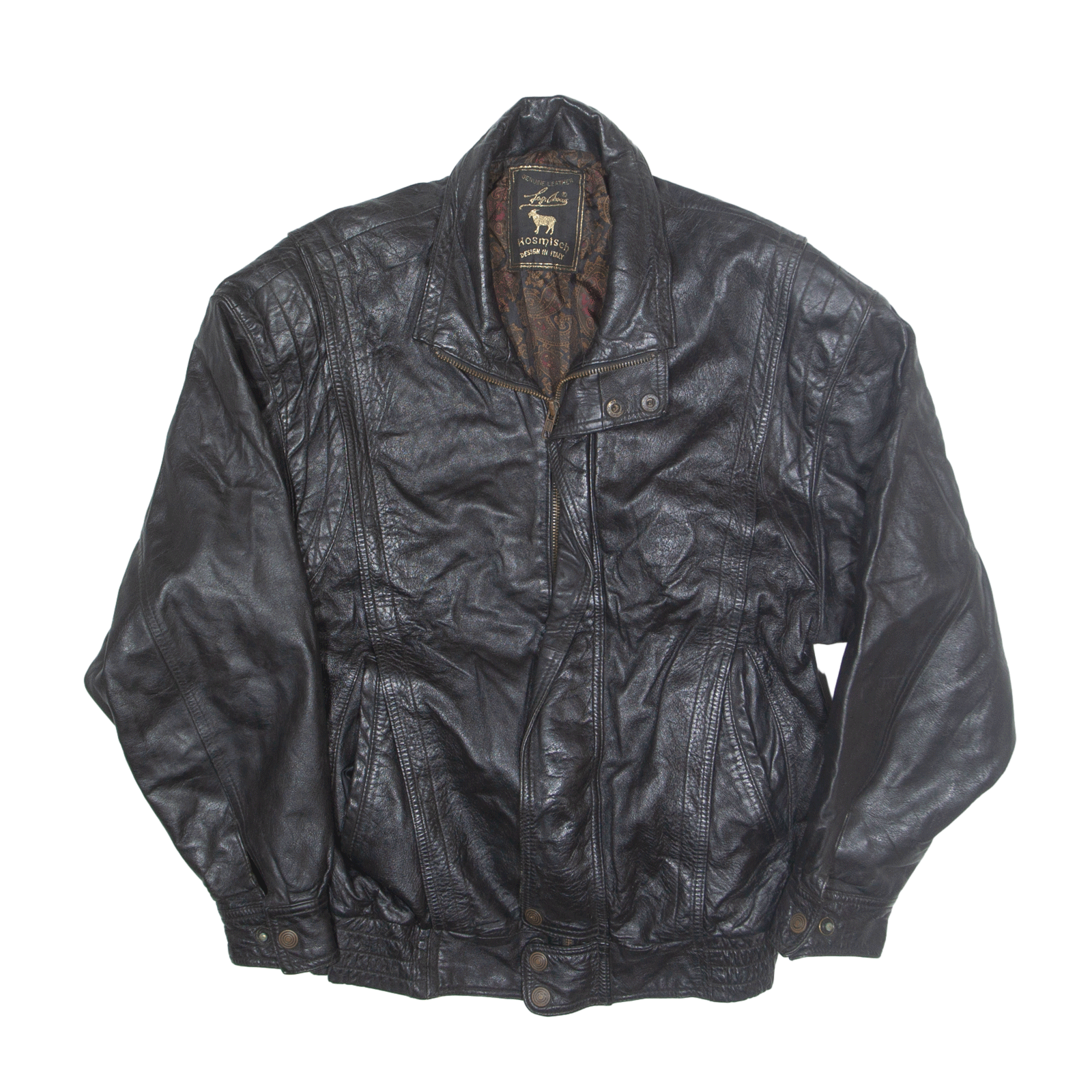 HOSMISCH Flight Leather Jacket Black 90s Mens M – Cerqular